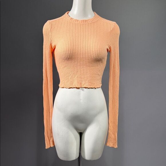 Free People Tops - Free People Peach Ribbed Long Sleeve Crop Top (rack3)